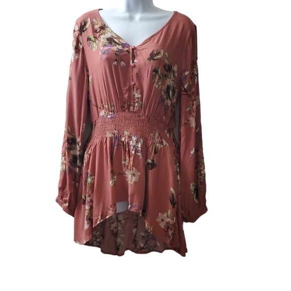 Chic Soul Oddi Womens Terracotta Floral Flowy Button Front Blouse NWT - Picture 2 of 8